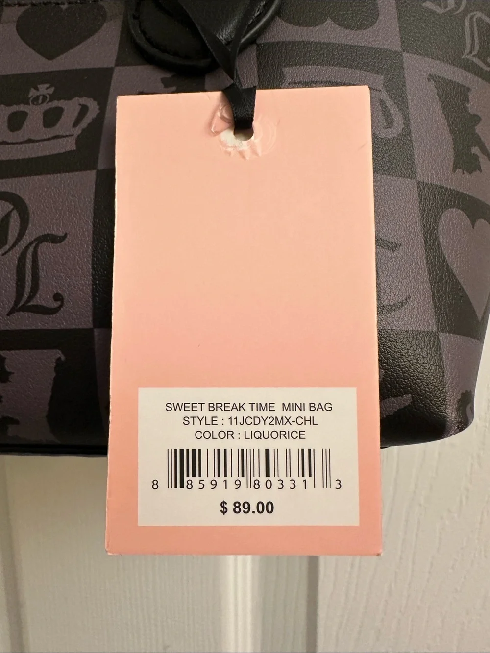 Juicy Couture Black and Charcoal Checker Satchel with Pink Heart Charm